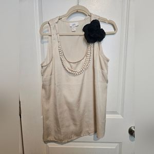 Ann Taylor Loft cream top with black rose embellishment size L